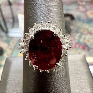 14k White Gold Diamond & Ruby Ring